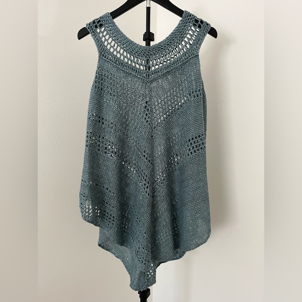 Free People Teal Crochet Knit Sleeveless Tunic Top